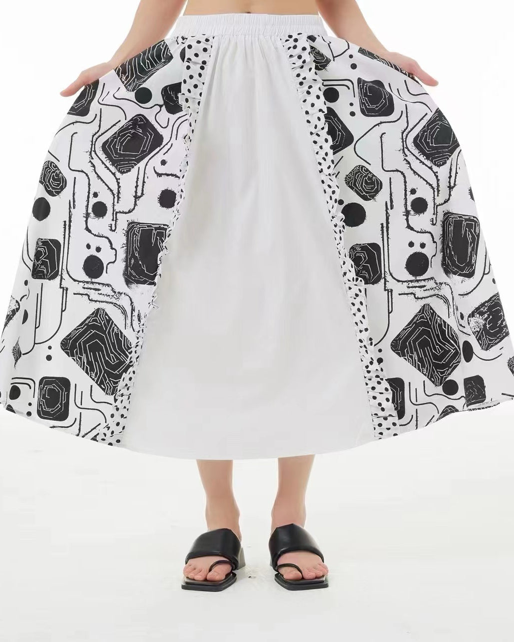 Pre-order Polka Dot Print Skirt with Ruffle Trim