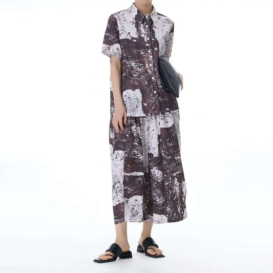In Stock Artistic Texture Pattern Shirt Matching Pants Available
