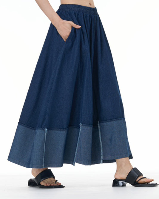Denim Patchwork Midi Skirt