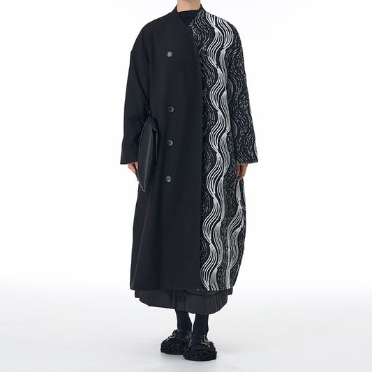 Convertible Wool Coat with Asymmetric Dual Fabrics