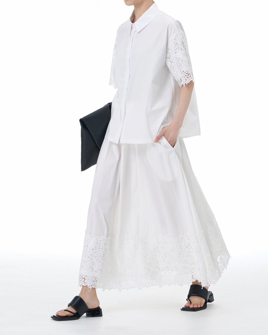 Shirt with Lace Panel Sleeves