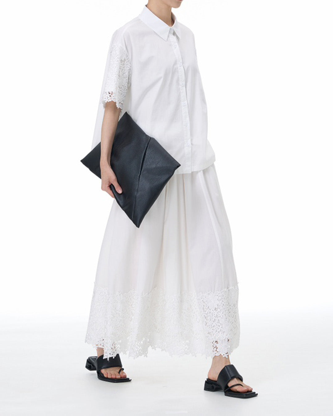 Shirt with Lace Panel Sleeves