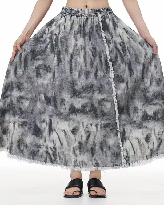 Ombre Tie-Dye Denim Skirt