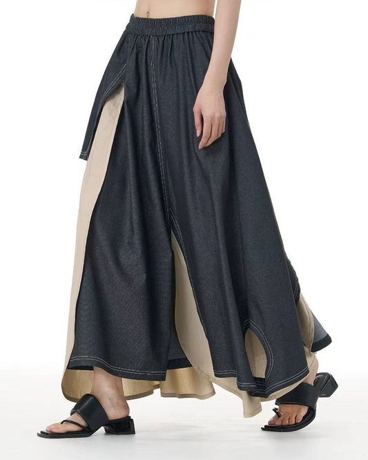Contrast Colour Irregular Patchworks Denim Skirt