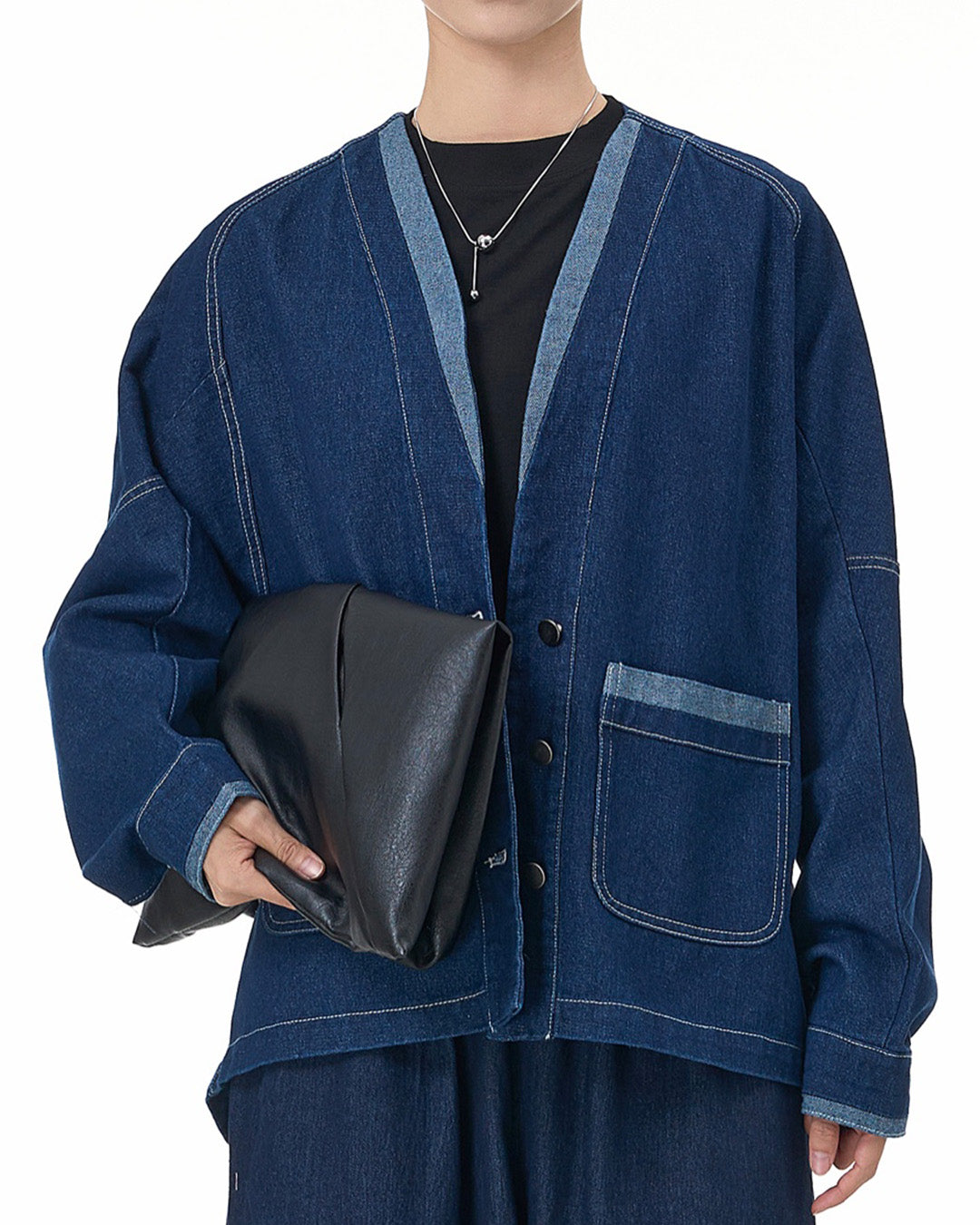 Two-Tone V-Neck Denim Jacket