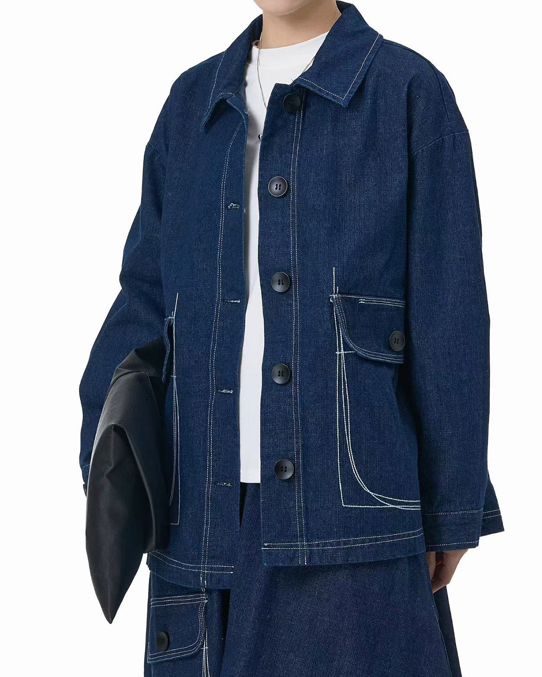 Denim Jacket with Exposed Stitch Pockets