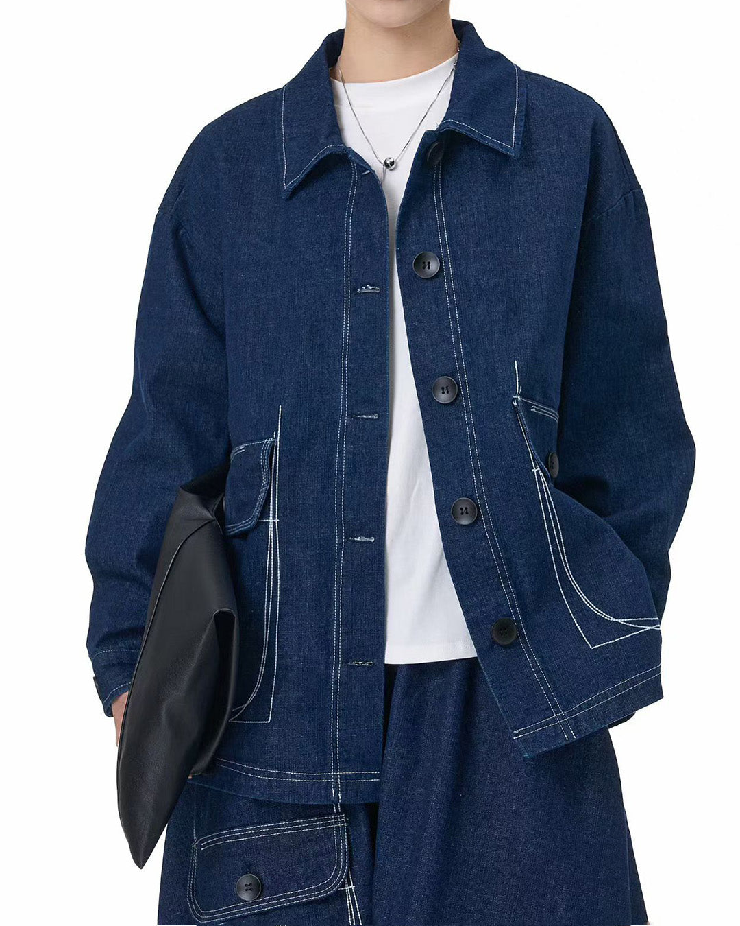 Denim Jacket with Exposed Stitch Pockets