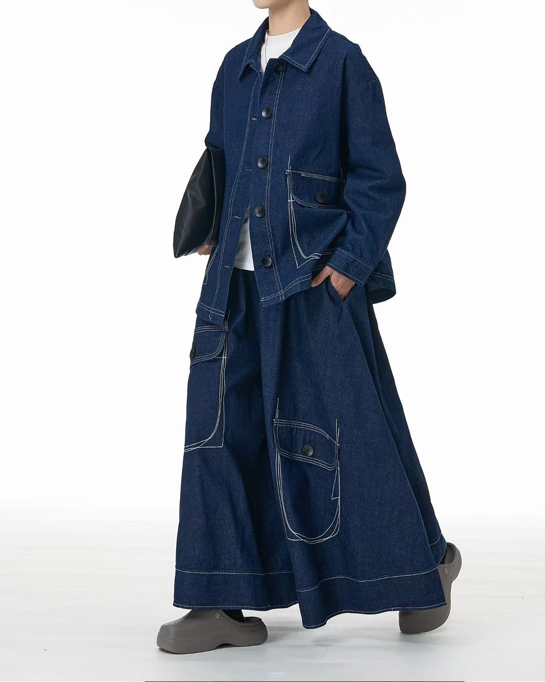 Denim Jacket with Exposed Stitch Pockets