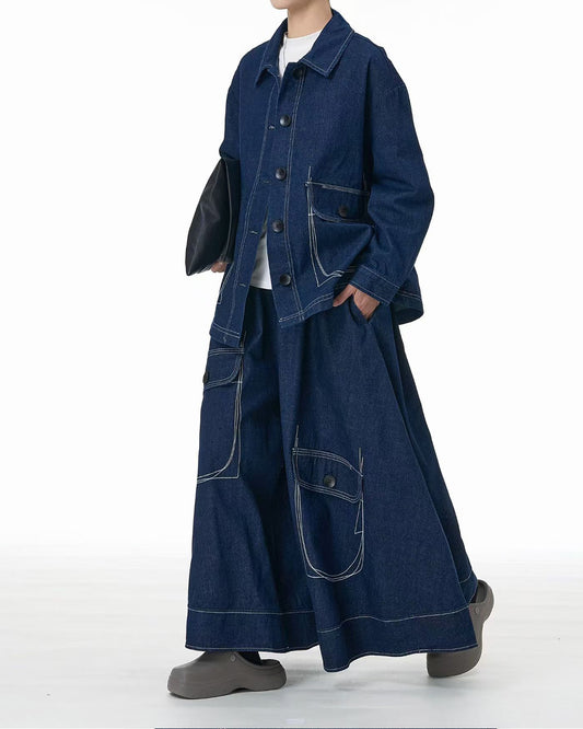 Denim Jacket with Exposed Stitch Pockets