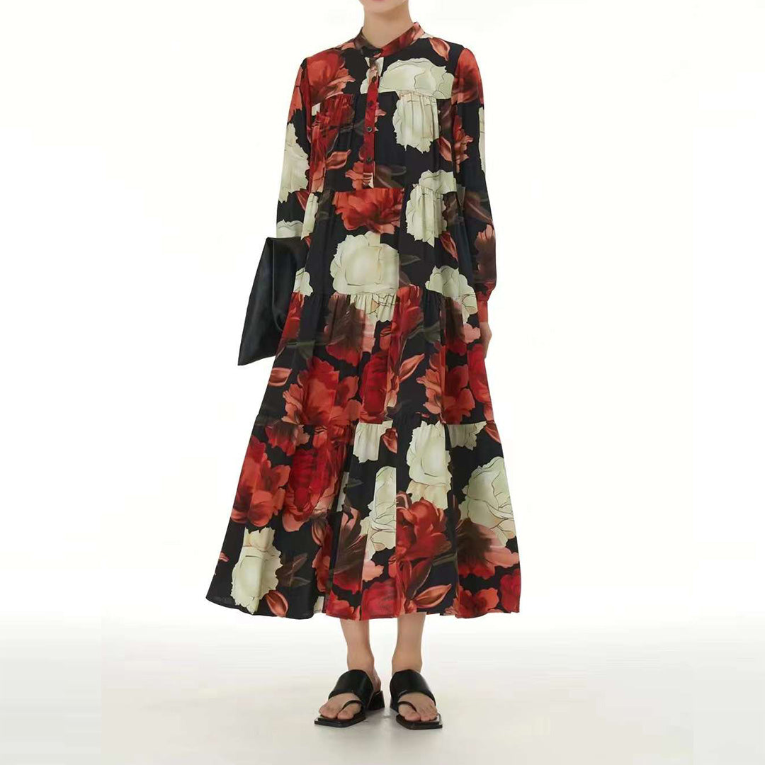 In Stock Big Vintage Floral Print Maxi Dress