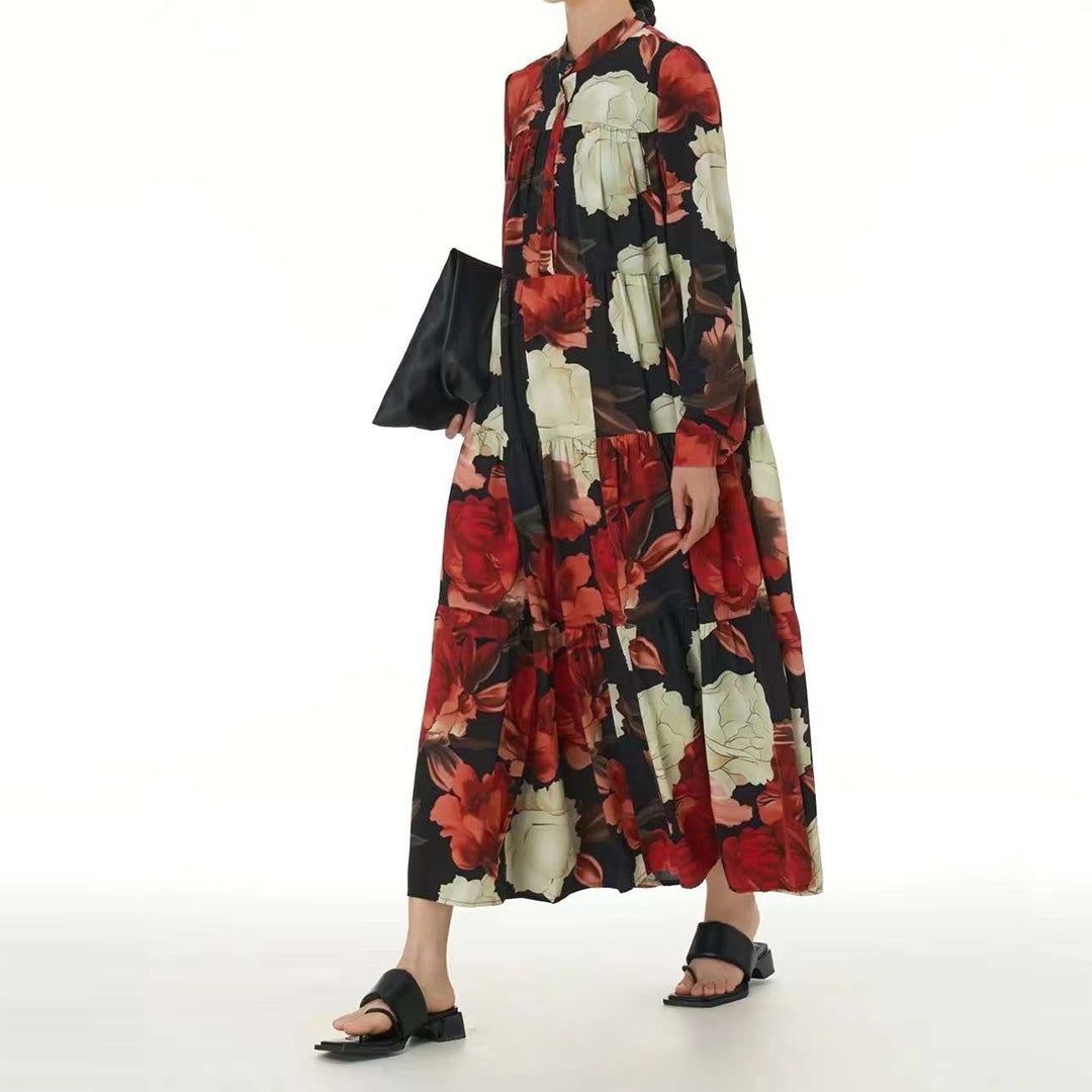 In Stock Big Vintage Floral Print Maxi Dress