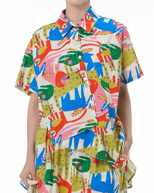 Pre-order Funky Lion and Cat Animal Print Shirt