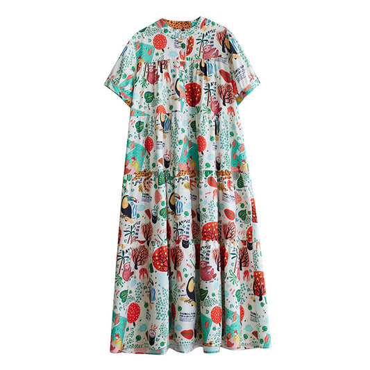 Pre-Order Funky Animal and Botanical Print Short Sleeves Tent Dress