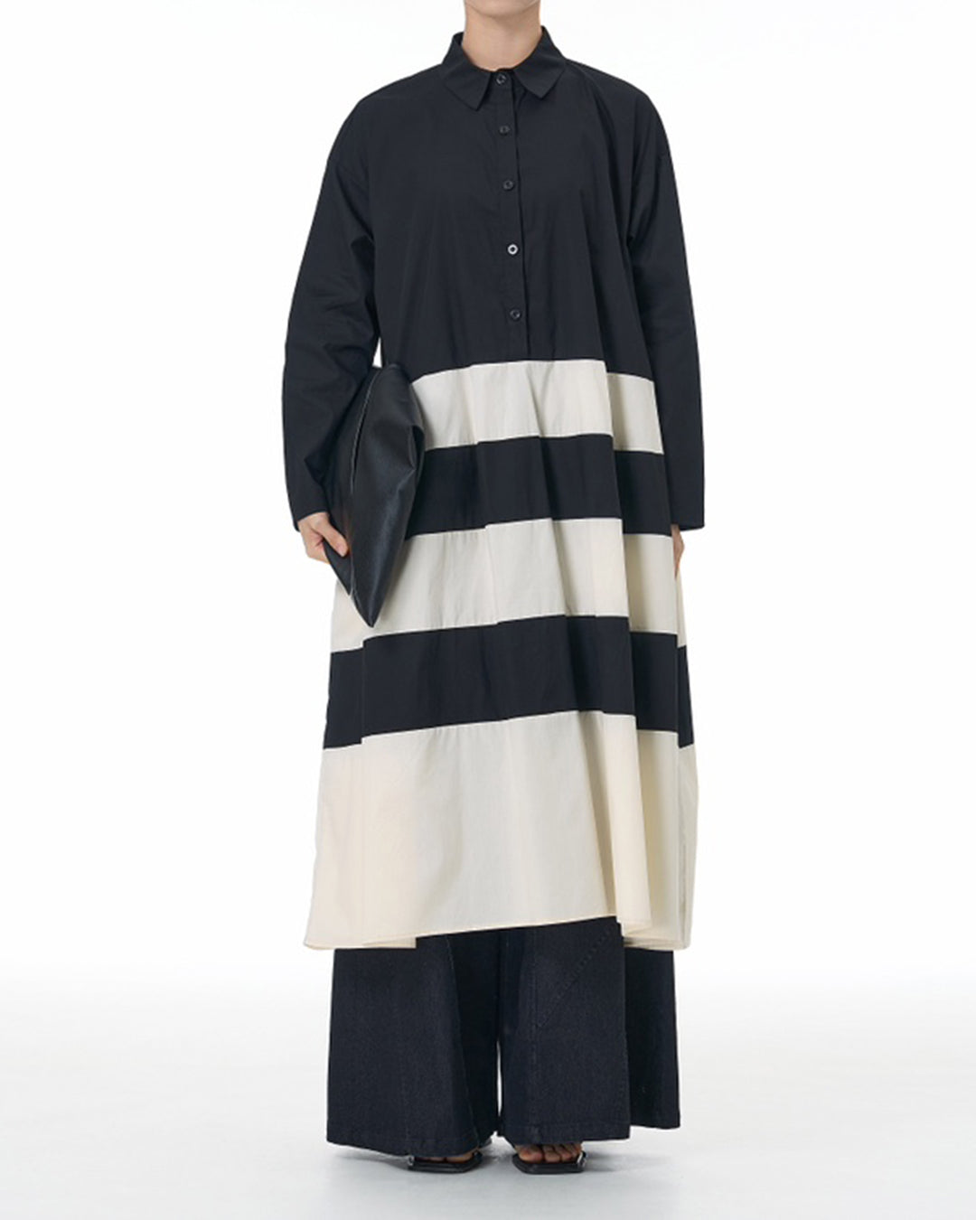 Nordic Style Contrast Colors 100% Cotton Modern Loose Fit Long Sleeves Dress