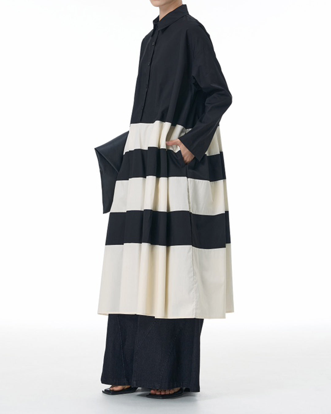 Nordic Style Contrast Colors 100% Cotton Modern Loose Fit Long Sleeves Dress