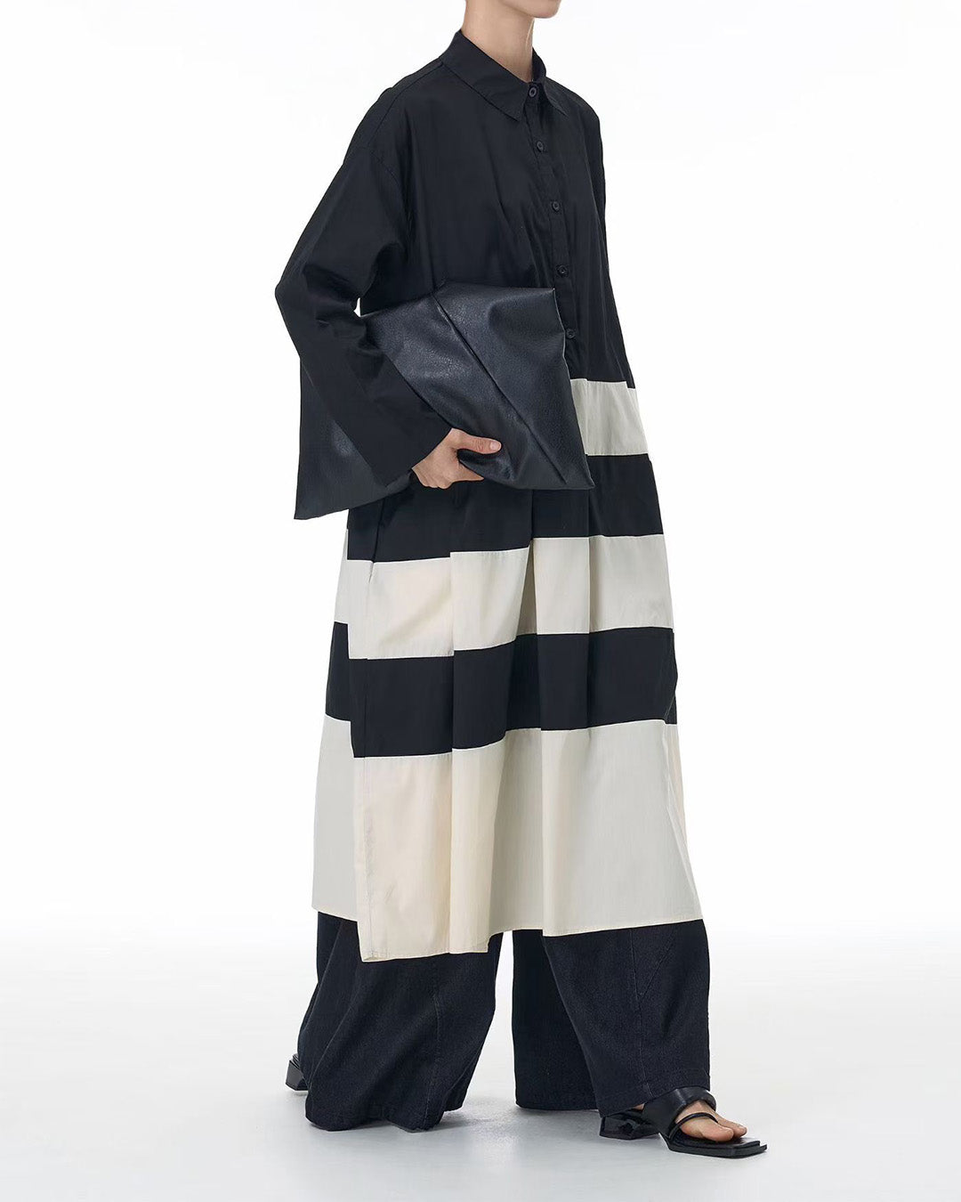 Nordic Style Contrast Colors 100% Cotton Modern Loose Fit Long Sleeves Dress