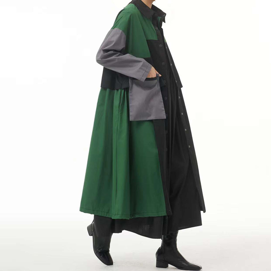 In Stock Contrast Colour Pockets Decorated Trench Coat Available in Two Colours