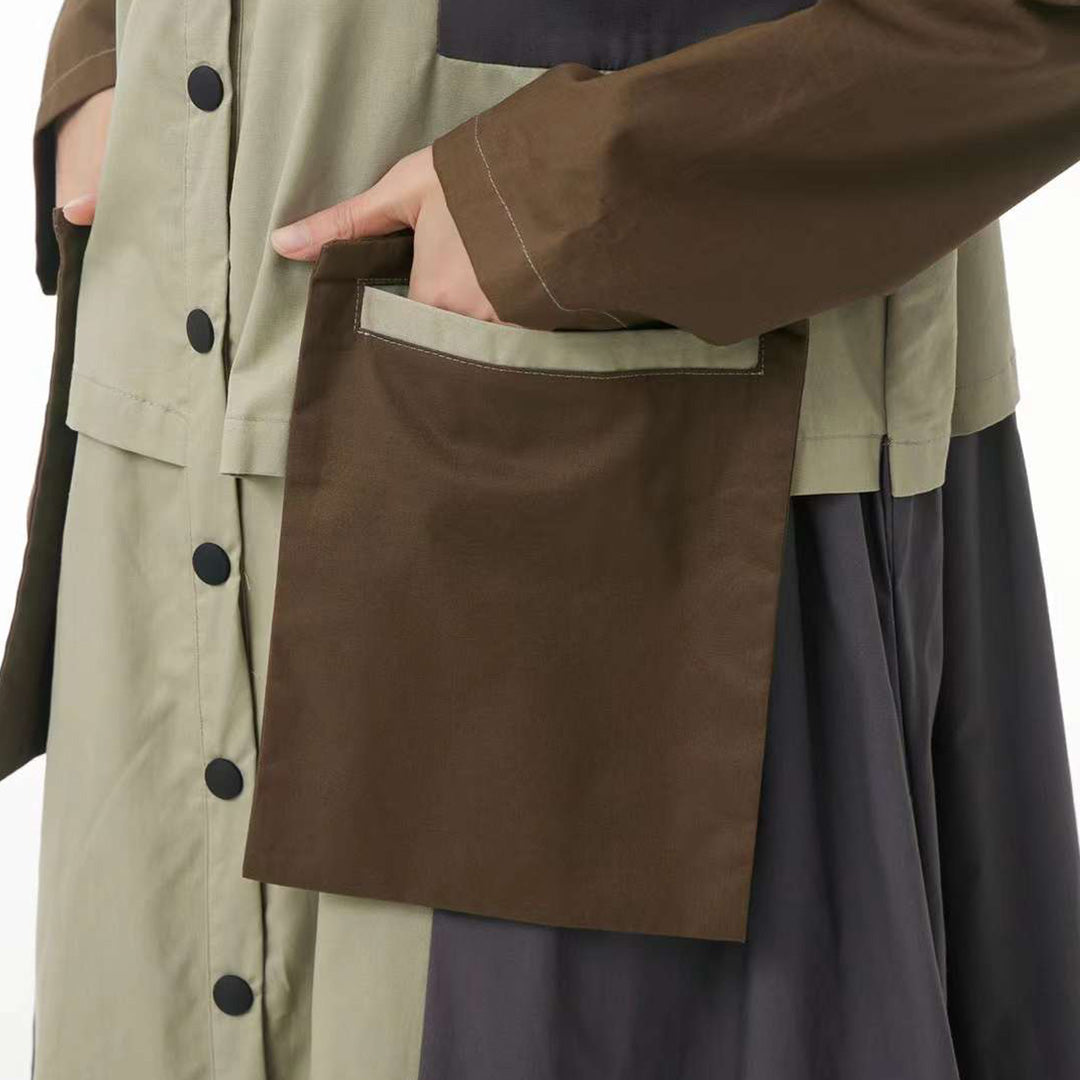 In Stock Contrast Colour Pockets Decorated Trench Coat Available in Two Colours