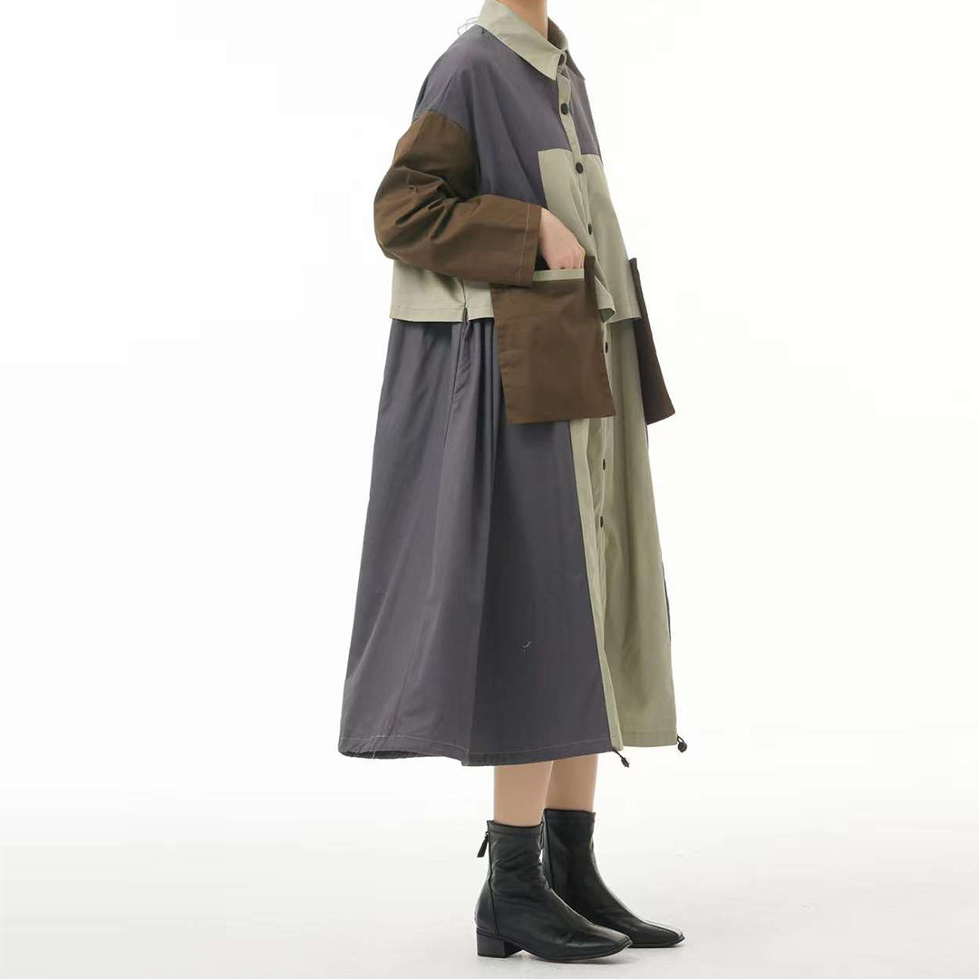 In Stock Contrast Colour Pockets Decorated Trench Coat Available in Two Colours