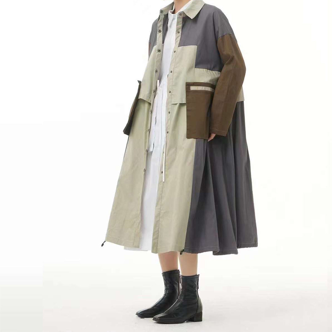 In Stock Contrast Colour Pockets Decorated Trench Coat Available in Two Colours