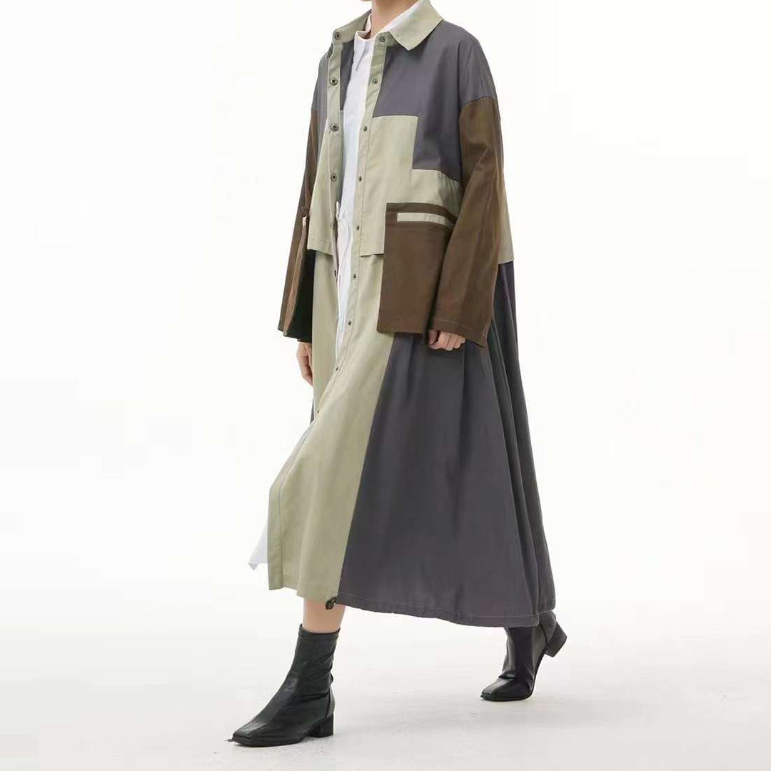 In Stock Contrast Colour Pockets Decorated Trench Coat Available in Two Colours