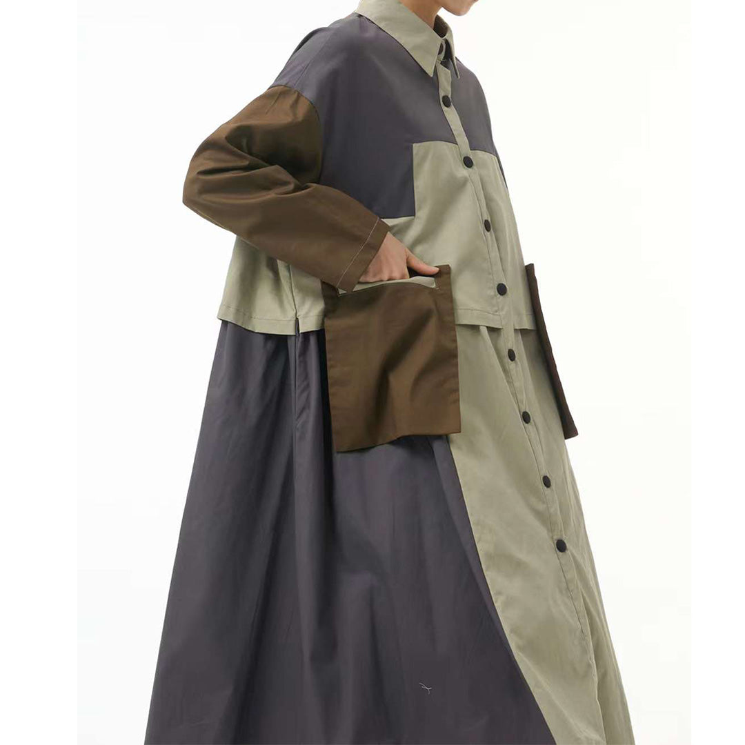 In Stock Contrast Colour Pockets Decorated Trench Coat Available in Two Colours