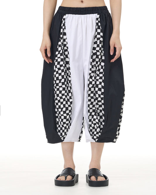 Black & White Check Patchwork Pants