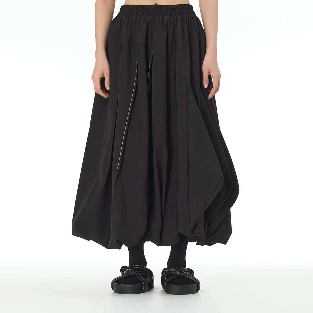 In Stock Contrast Stitch Multi Pleating Lantern Skirt