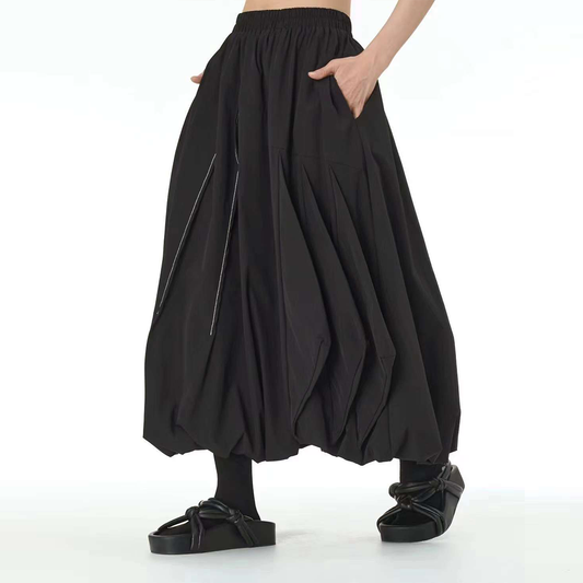 In Stock Contrast Stitch Multi Pleating Lantern Skirt