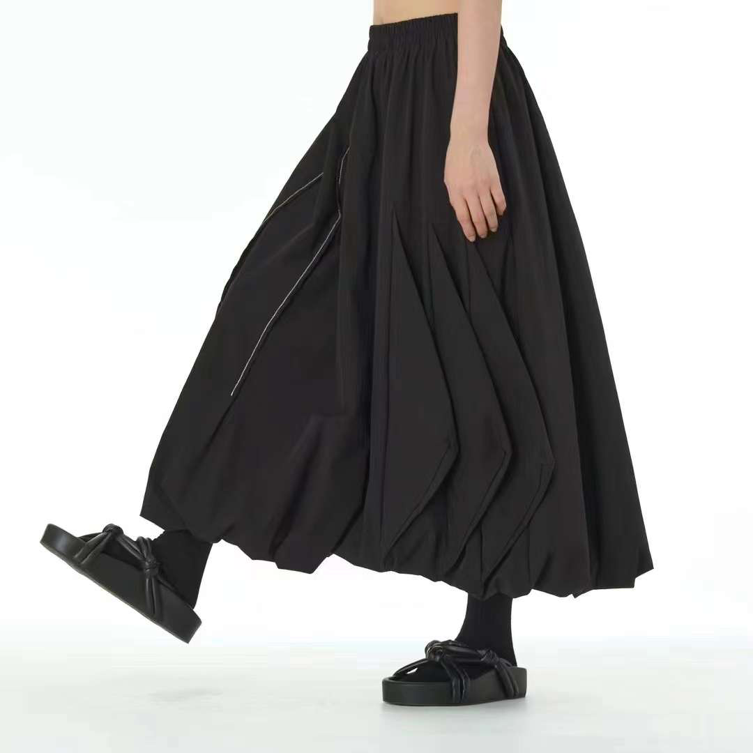 In Stock Contrast Stitch Multi Pleating Lantern Skirt