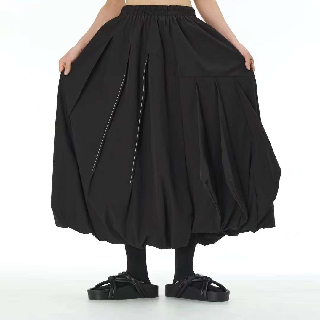 In Stock Contrast Stitch Multi Pleating Lantern Skirt