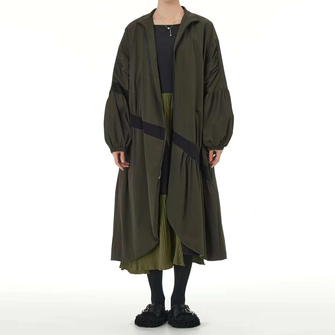 Irregular Patchworks Puff Sleeves Trench Coat Available in Two Colours