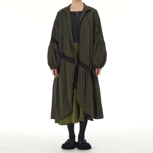 Irregular Patchworks Puff Sleeves Trench Coat Available in Two Colours