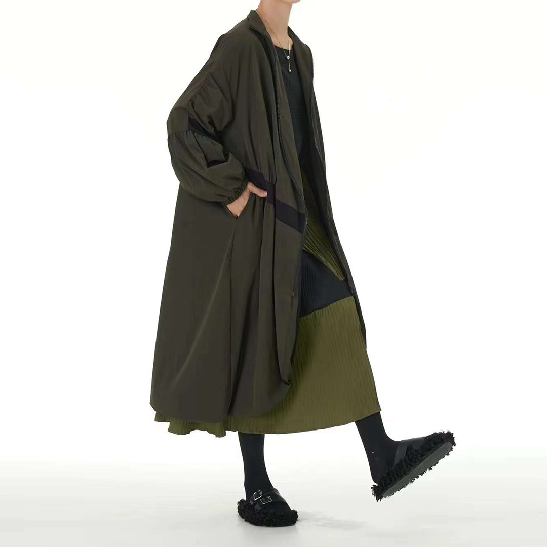 Irregular Patchworks Puff Sleeves Trench Coat Available in Two Colours