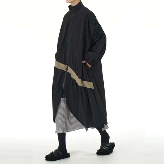 Irregular Patchworks Puff Sleeves Trench Coat Available in Two Colours