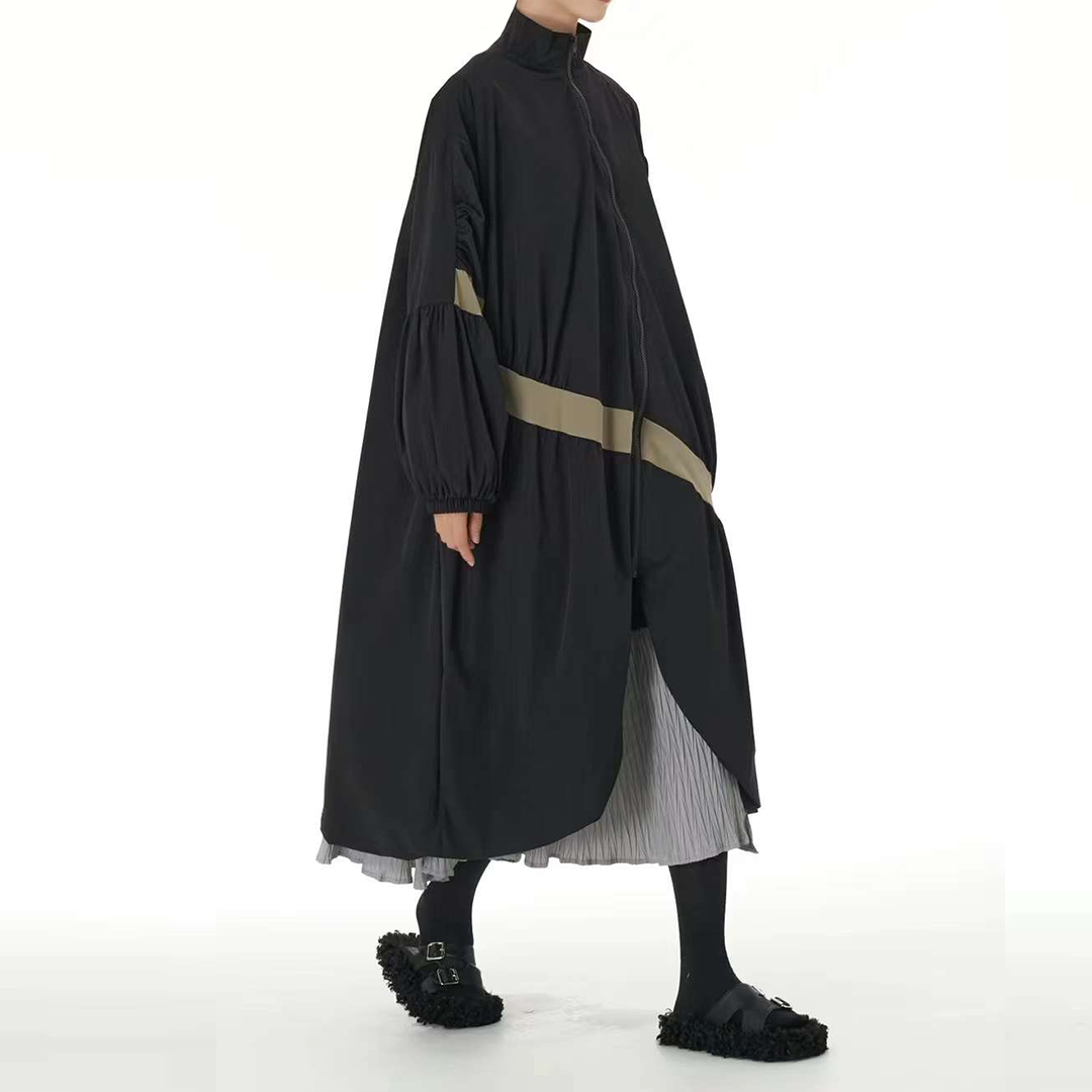 Irregular Patchworks Puff Sleeves Trench Coat Available in Two Colours