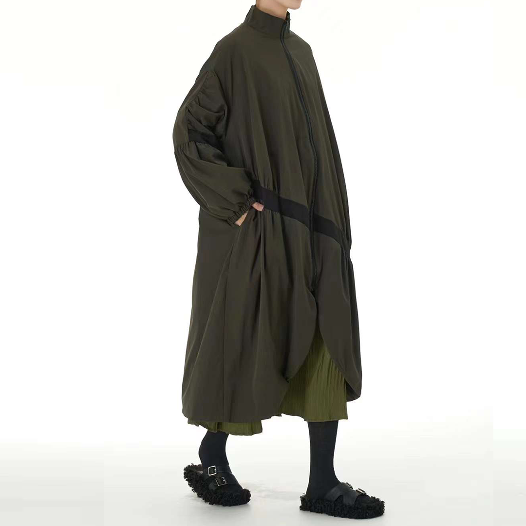 Irregular Patchworks Puff Sleeves Trench Coat Available in Two Colours