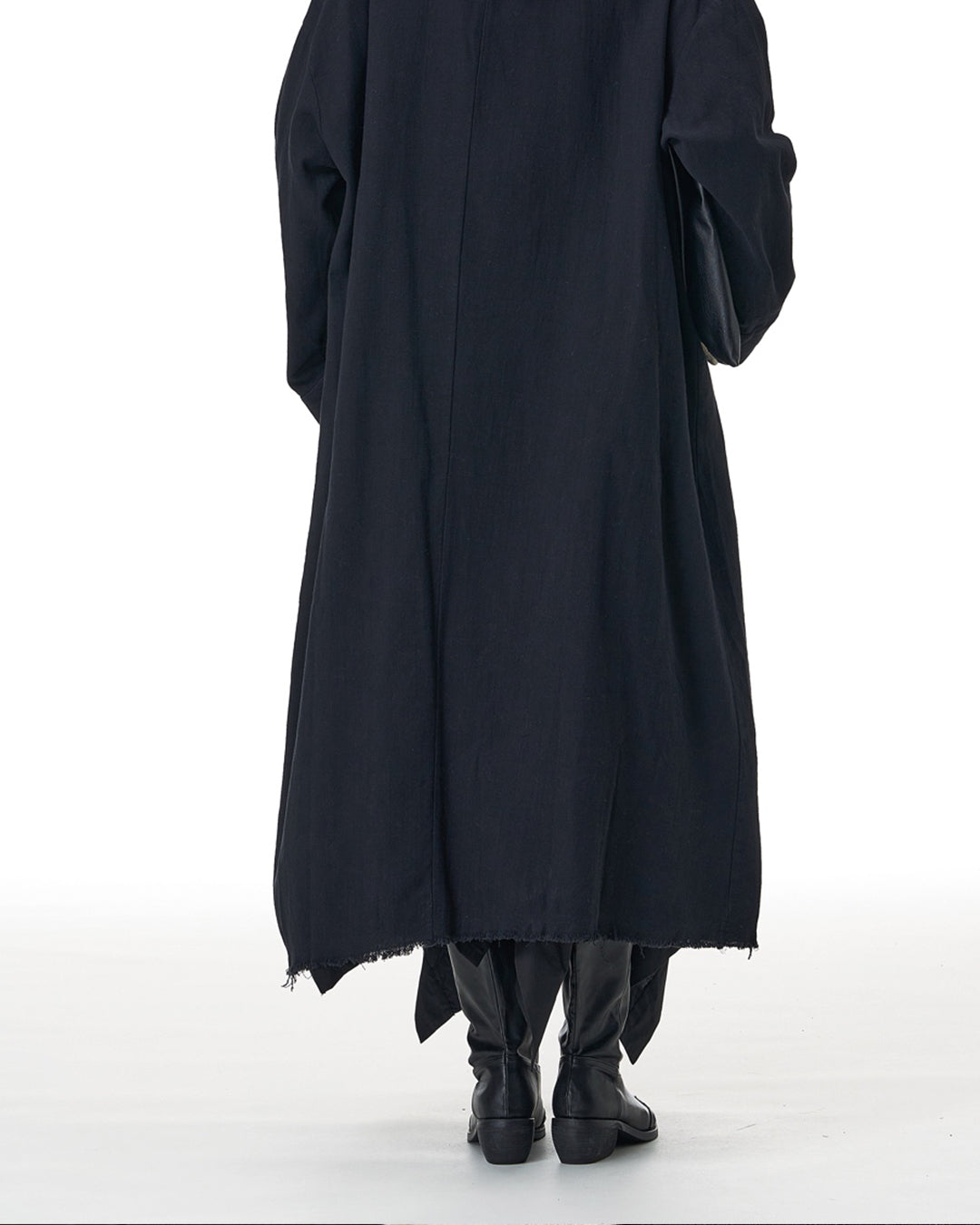 Black and Beige Asymmetric Linen Long Coat
