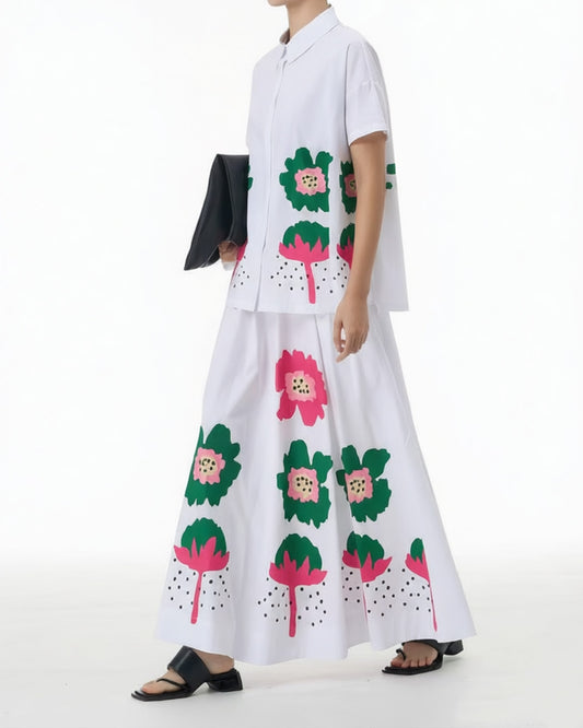 Flower Graphics Print cotton Short Sleeves Shirt