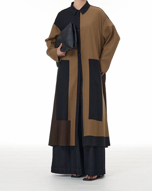 Linen Contrast Colour Patchworks Dress