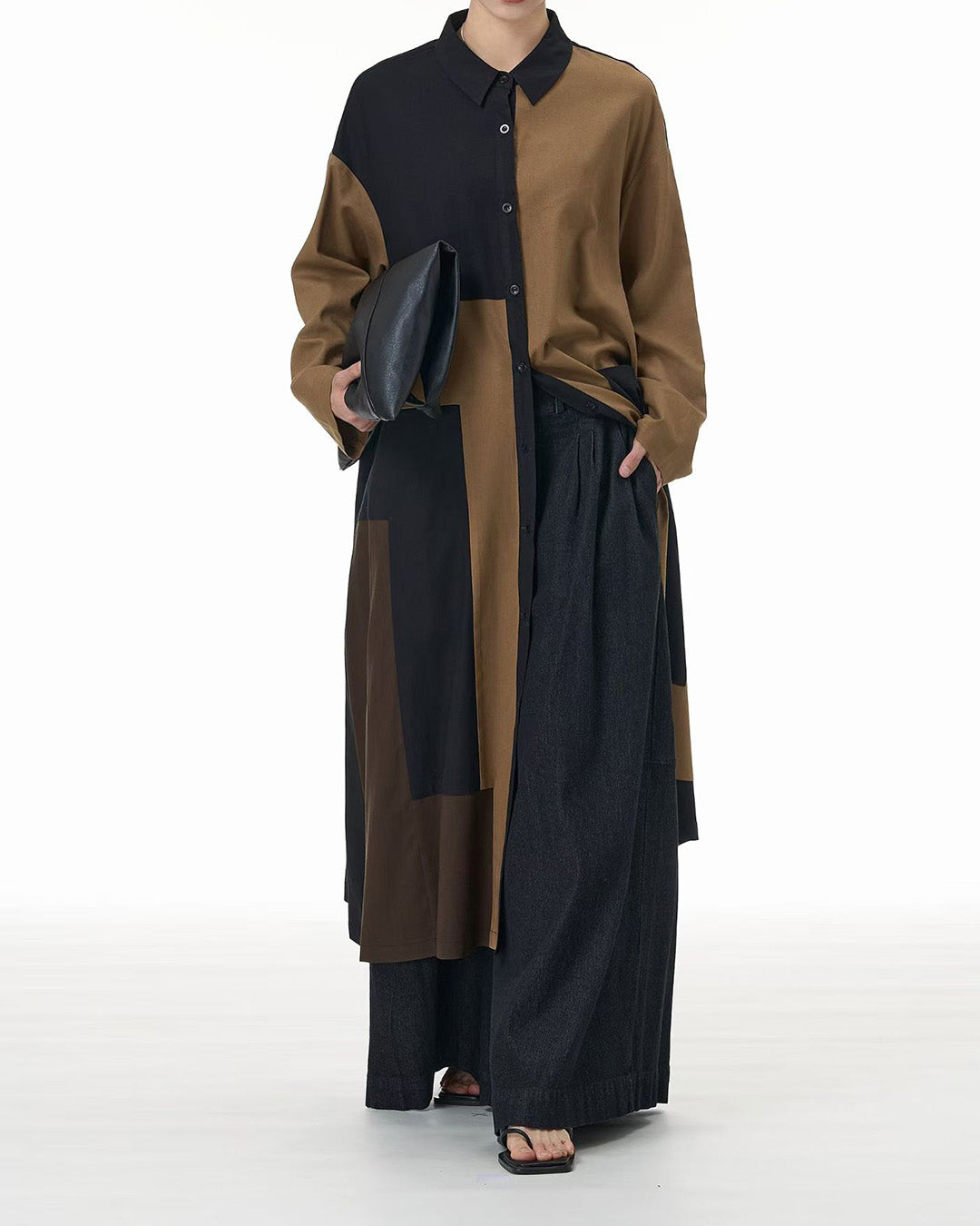 Linen Contrast Colour Patchworks Dress