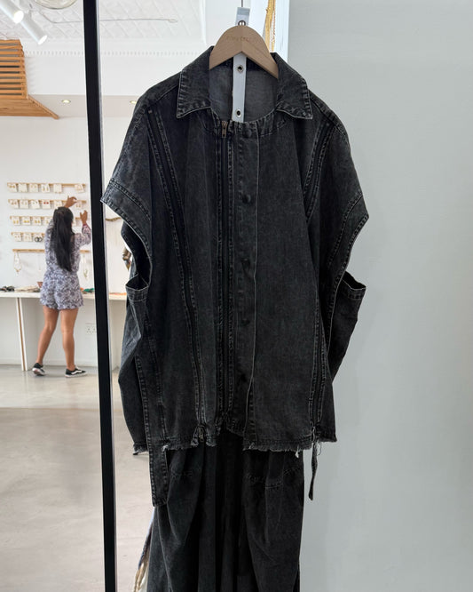 Structured Denim Vest with Zipper Detailing