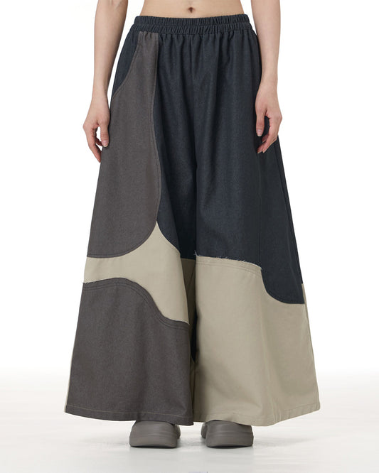 Contrast Panel Wide-Leg Denim