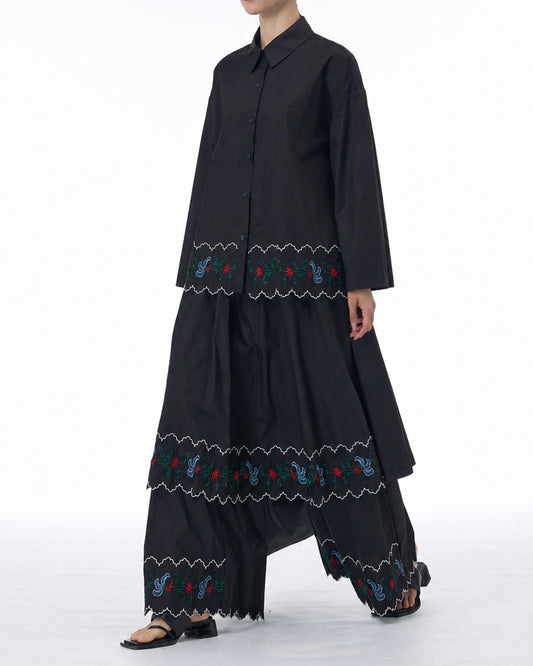Embroidered Hem Long-Sleeve Shirt