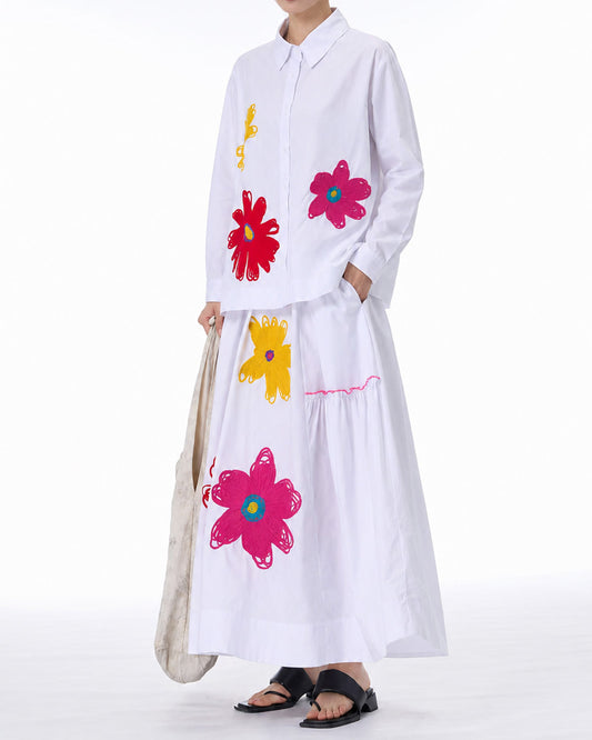 Spring Floral Embroidered Cotton Shirt