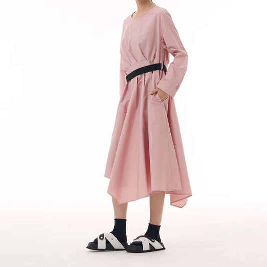 Pink Pleated Dress with Elastic Waist Band