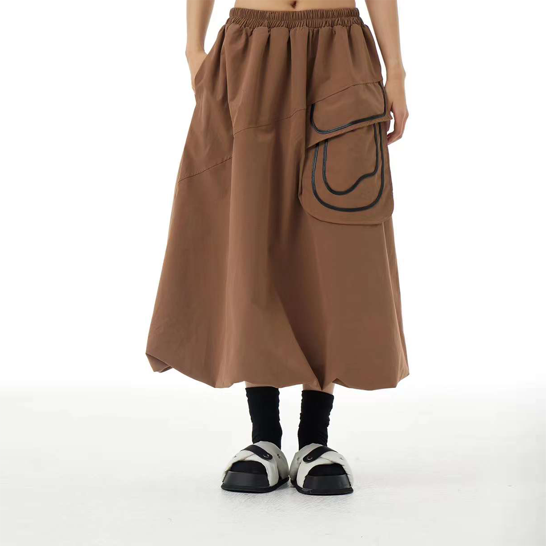 Contrast Lines Pocket Patchworks Lantern Skirt Available in Two Colours