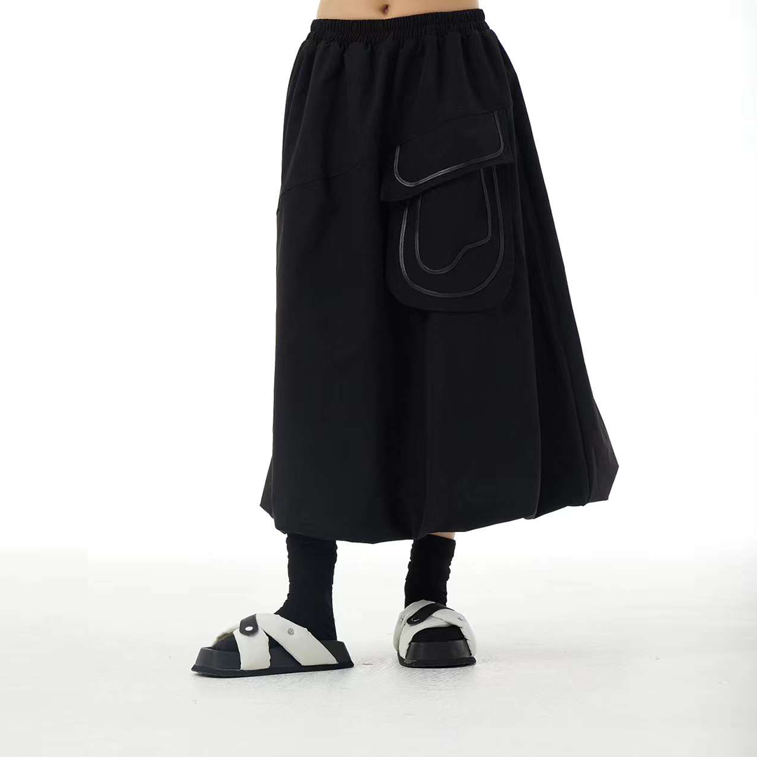 Contrast Lines Pocket Patchworks Lantern Skirt Available in Two Colours