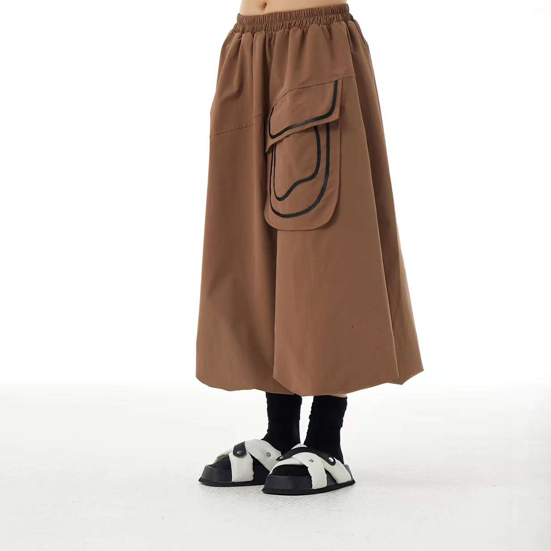 Contrast Lines Pocket Patchworks Lantern Skirt Available in Two Colours