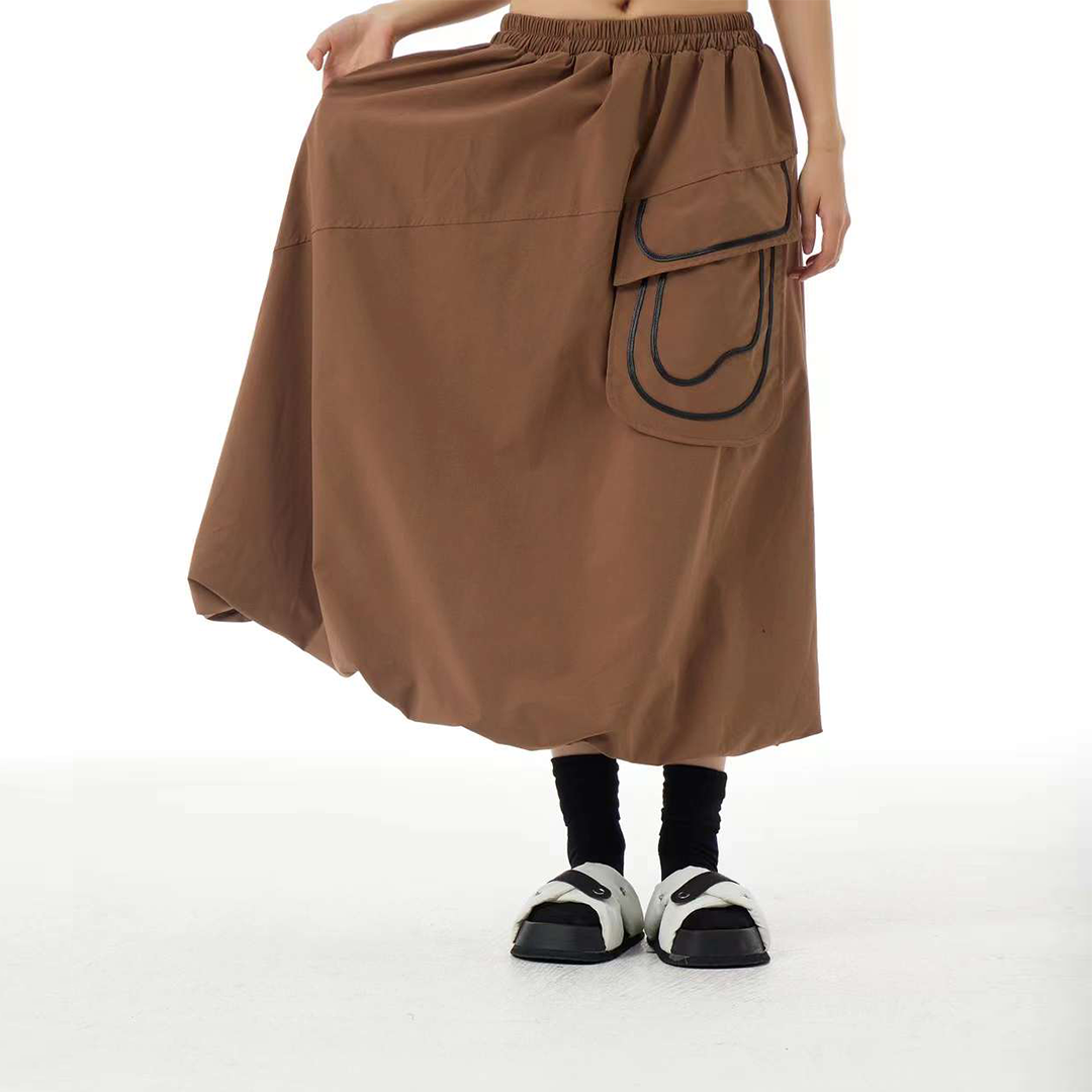 Contrast Lines Pocket Patchworks Lantern Skirt Available in Two Colours